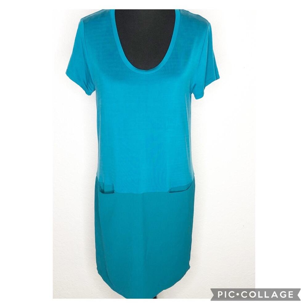 Anthropologie Dolan turquoise blue green mixed material tunic dress size Small